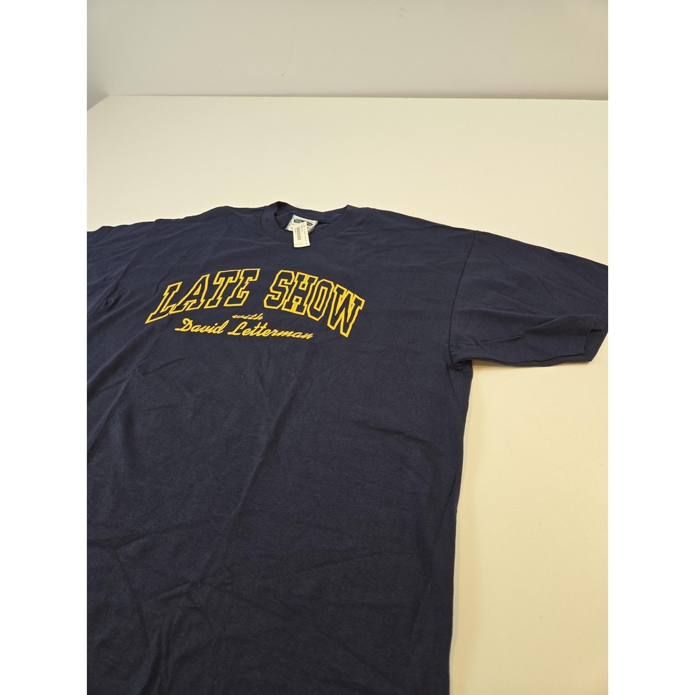 Vintage Late Show David Letterman Shirt T-Shirt Mens XL Navy Blue Made USA 90s